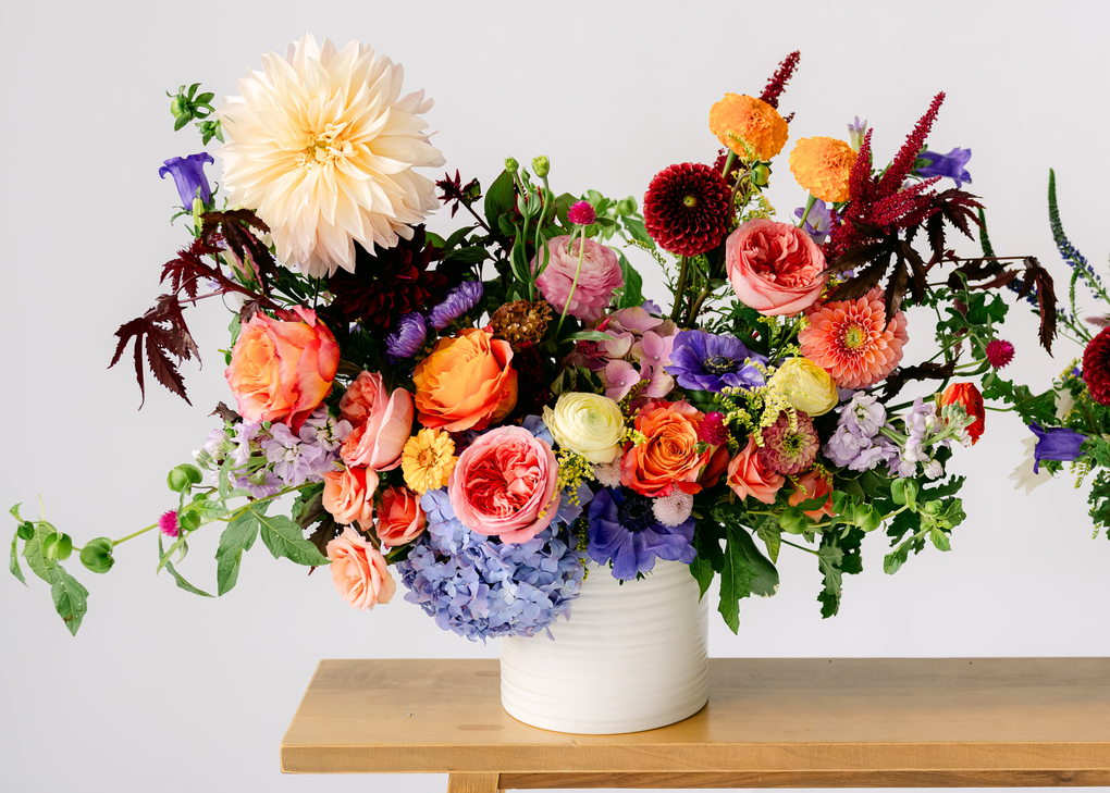 Luxe Floral Arrangement, Lush, Colorful sympathy or celebration piece Kansas City florist delivery