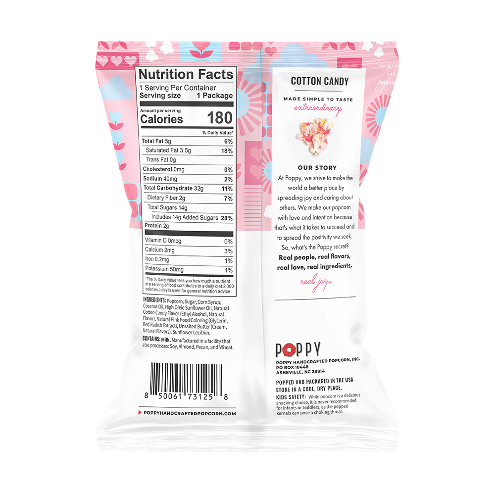 Poppy Hand-Crafted Popcorn - Cotton Candy Snack Bag Popcorn