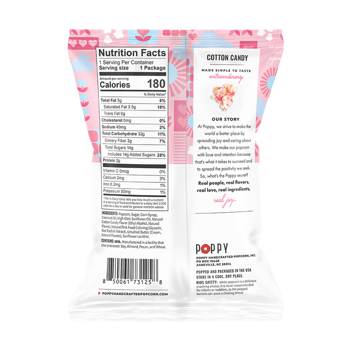 Poppy Hand-Crafted Popcorn - Cotton Candy Snack Bag Popcorn