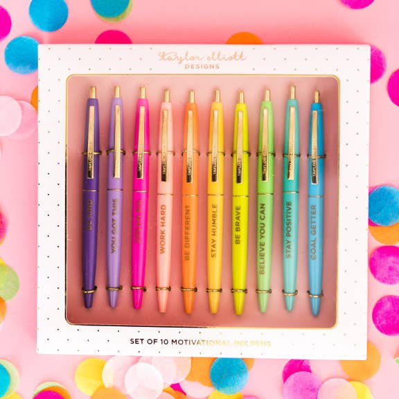 Taylor Elliott Designs - Pen Set - Motivational - Asst Colors - 10 Piece Set