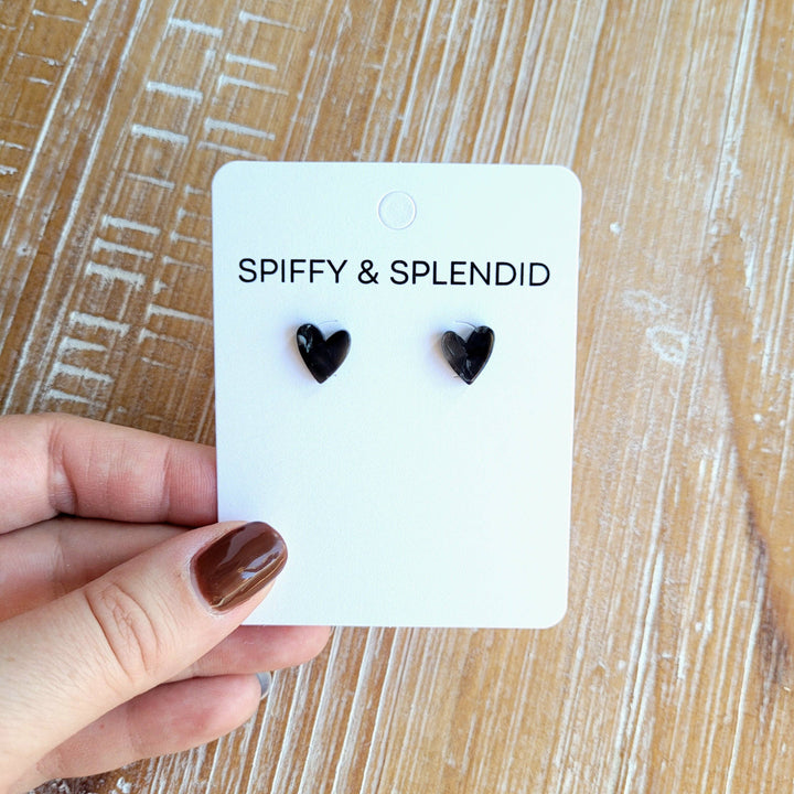 Spiffy & Splendid - Hand Drawn Heart Studs - Black / Valentine's Earrings, Lee's Summit, MO, Bel Fiore Co. Flower Bar + Boutique