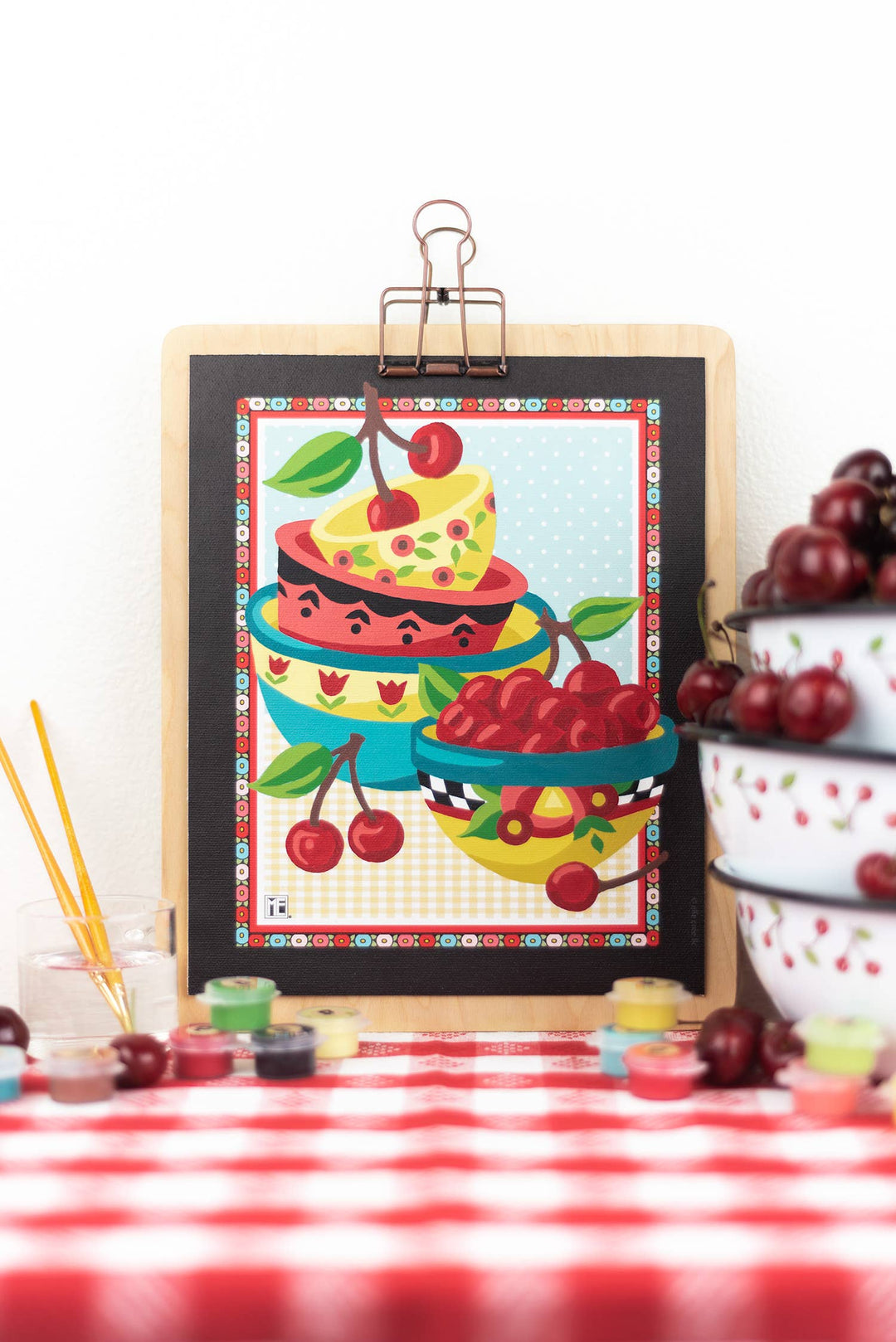 Elle Crée (She Creates) - Mary's Cherries Mary Engelbreit Paint-by-Number Kit