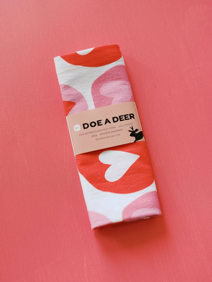Doe A Deer - Love You | Full Pattern Flour Sack Towel, Valentine's Day