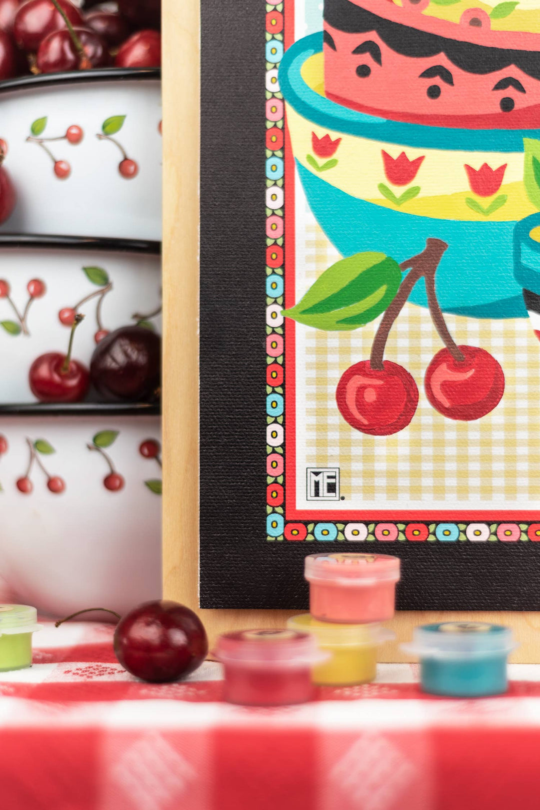 Elle Crée (She Creates) - Mary's Cherries Mary Engelbreit Paint-by-Number Kit