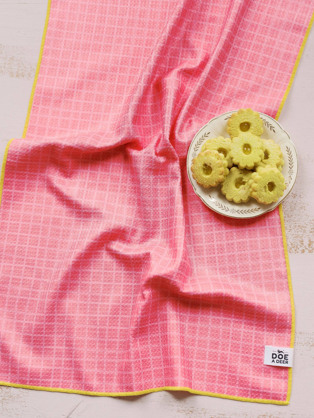 Doe A Deer - Pink Grid Waffle Towel | Microfiber