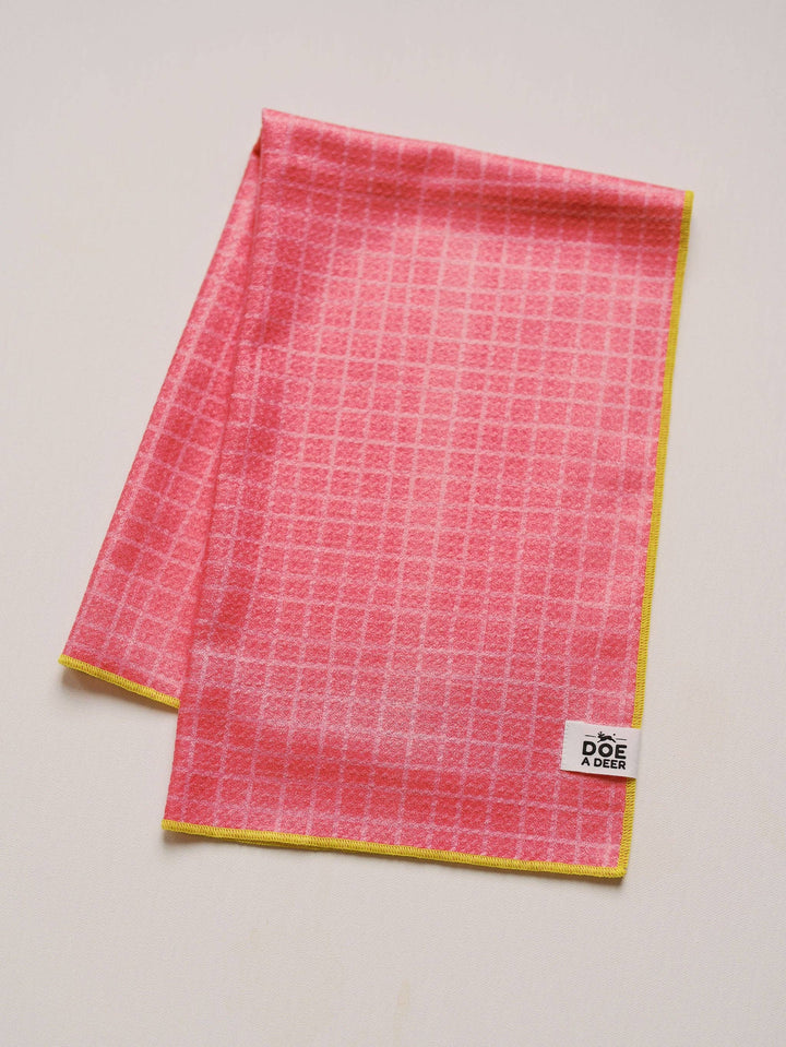 Doe A Deer - Pink Grid Waffle Towel | Microfiber