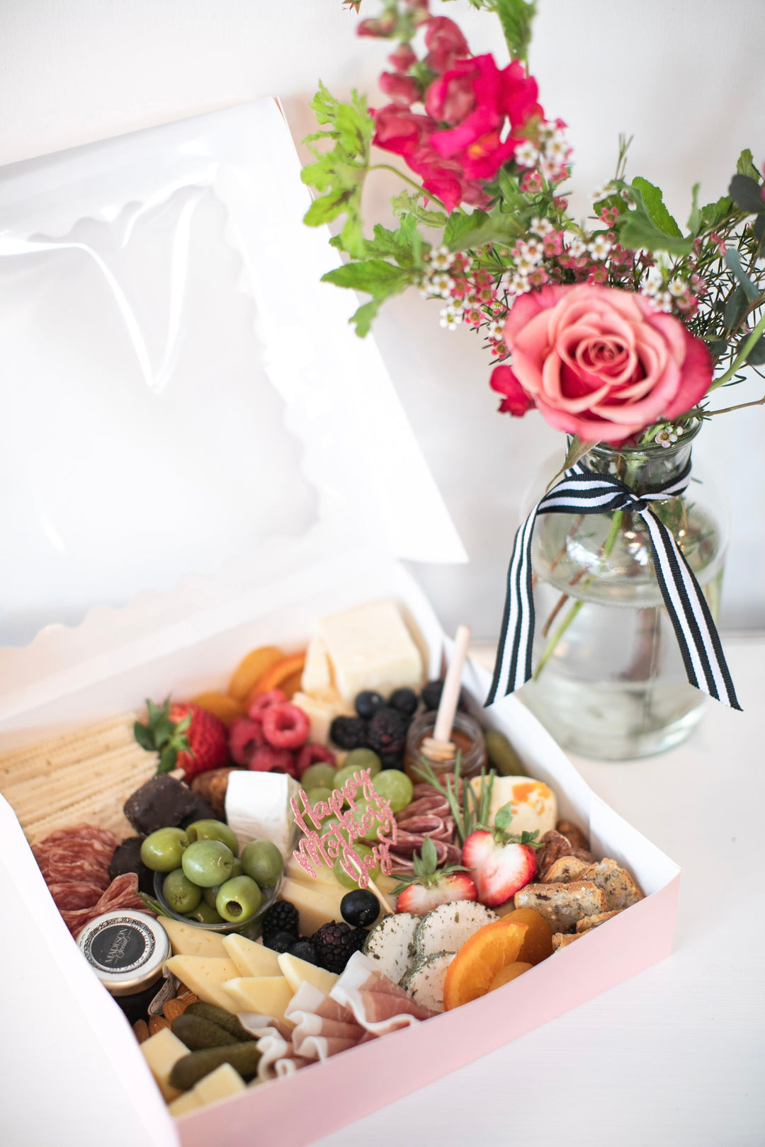 Mother's Day Charcuterie Box + Flower Gift Set