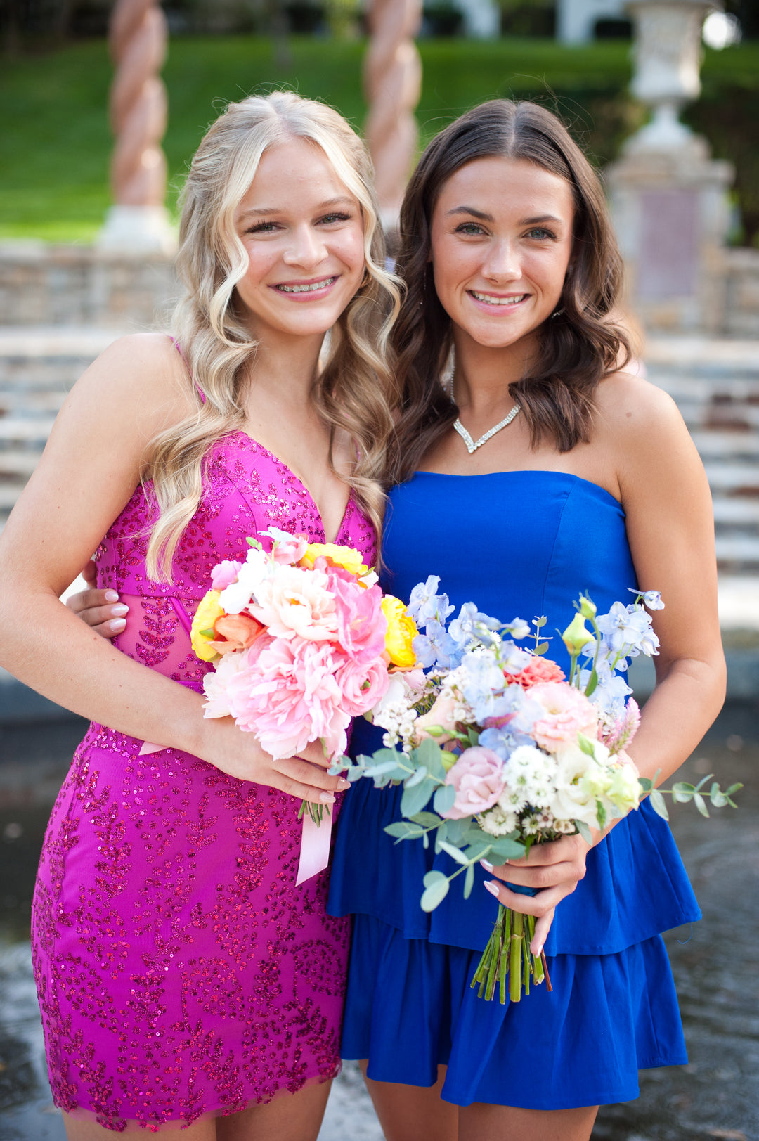 prom bouquet for royal blue dress Bouquet Royal Formal Dresses Royal Blue Applique A-Line Satin Prom Dress With Double Straps