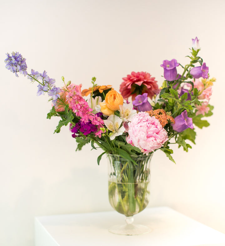 Elevated and Elegant Colorful Flower Arrangement in Clear Glass Vase Kansas City