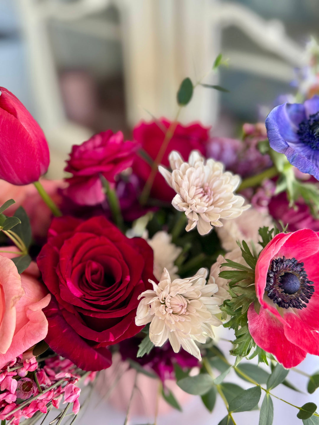 Valentines Floral Arrangement Pinks, Reds, Purples Kansas City Florist Lee's Summit
