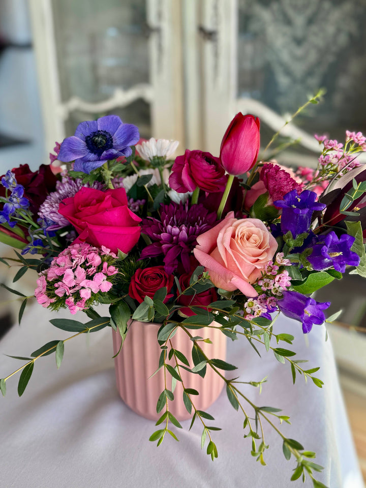 Valentines Floral Arrangement Pinks, Reds, Purples Kansas City Florist Lee's Summit
