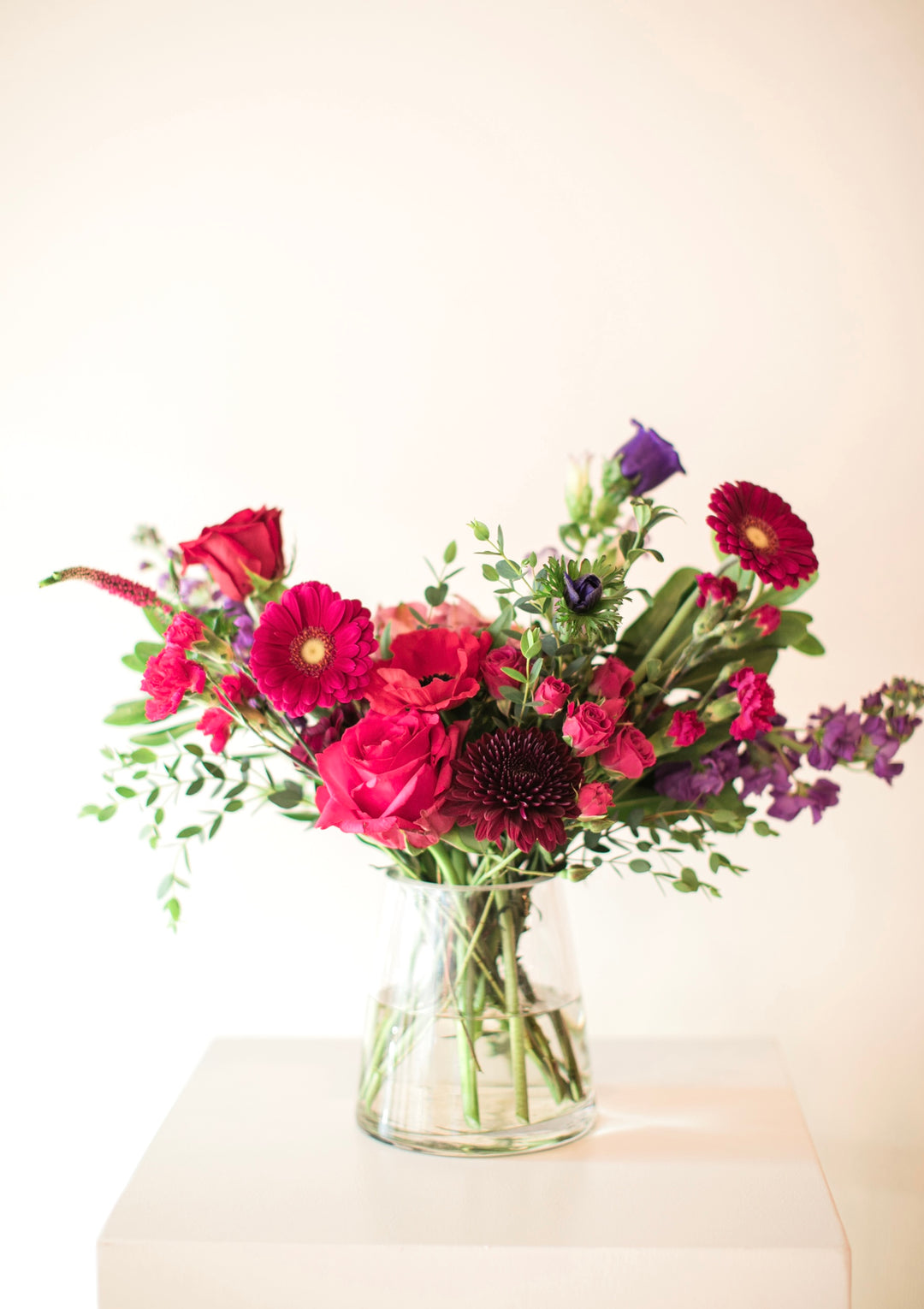Valentine's Day Arrangement in Moody Red and Plums Kansas City Florist 