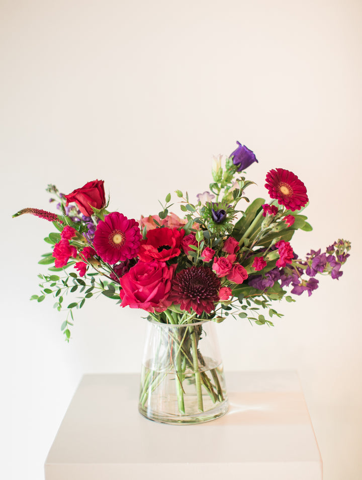 Valentine's Day Arrangement in Moody Red and Plums
