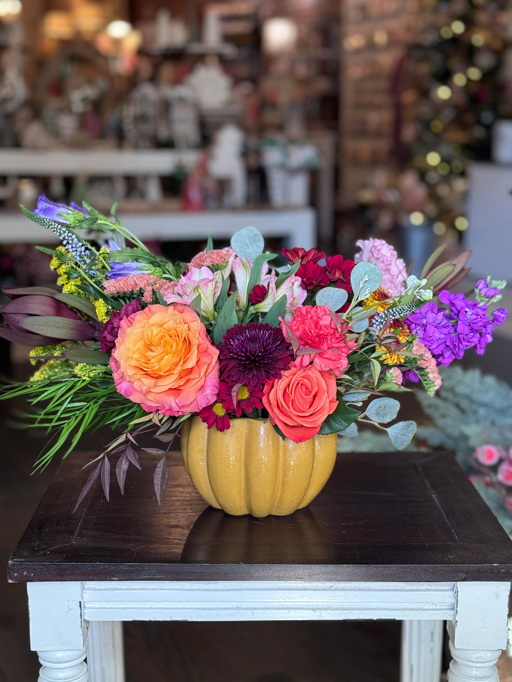 Thanksgiving Fall Pumpkin Centerpiece Arrangement bold color