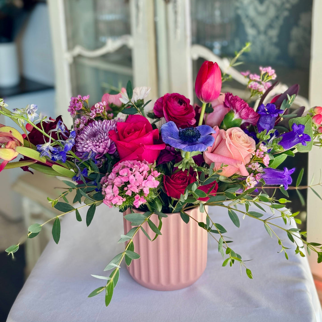 Valentines Floral Arrangement Pinks, Reds, Purples Kansas City Florist Lee's Summit