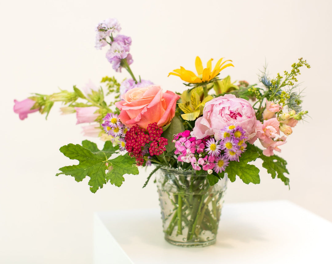 Colorful Arrangement in short glass vase