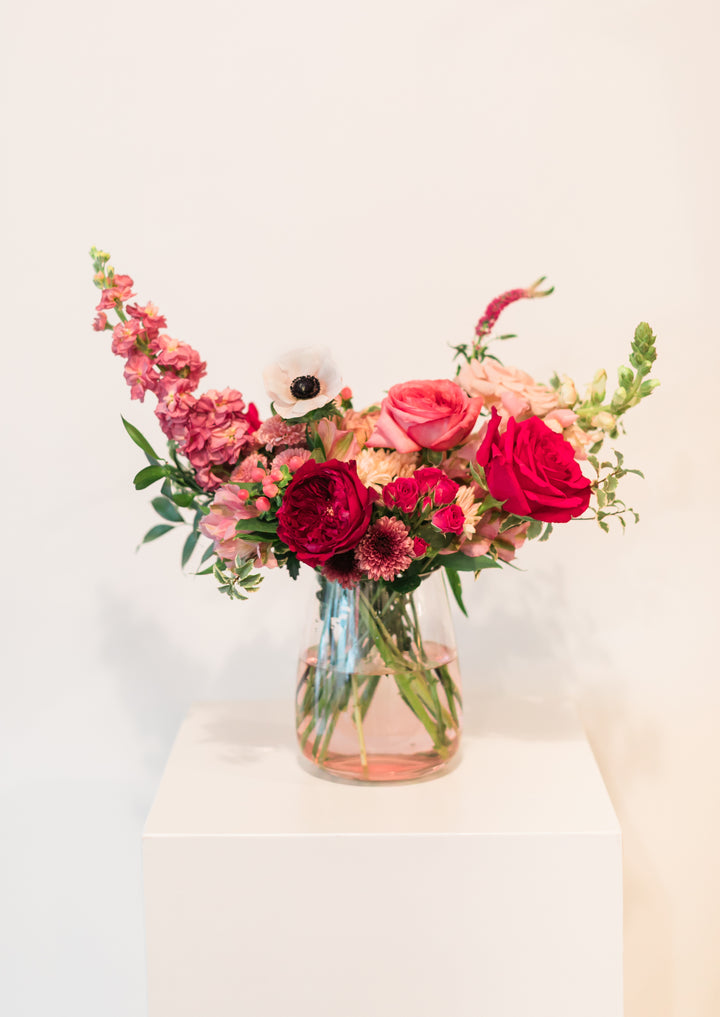 Large pink floral arrangement Valentine's Day Lee's Summit Kansas City Florist
