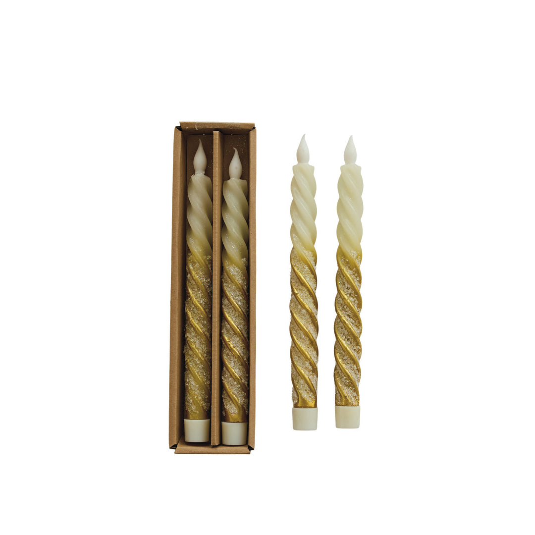 Flameless LED Two-Tone Twisted Taper Candles with 6 Hour Timer in Box, Set of 2