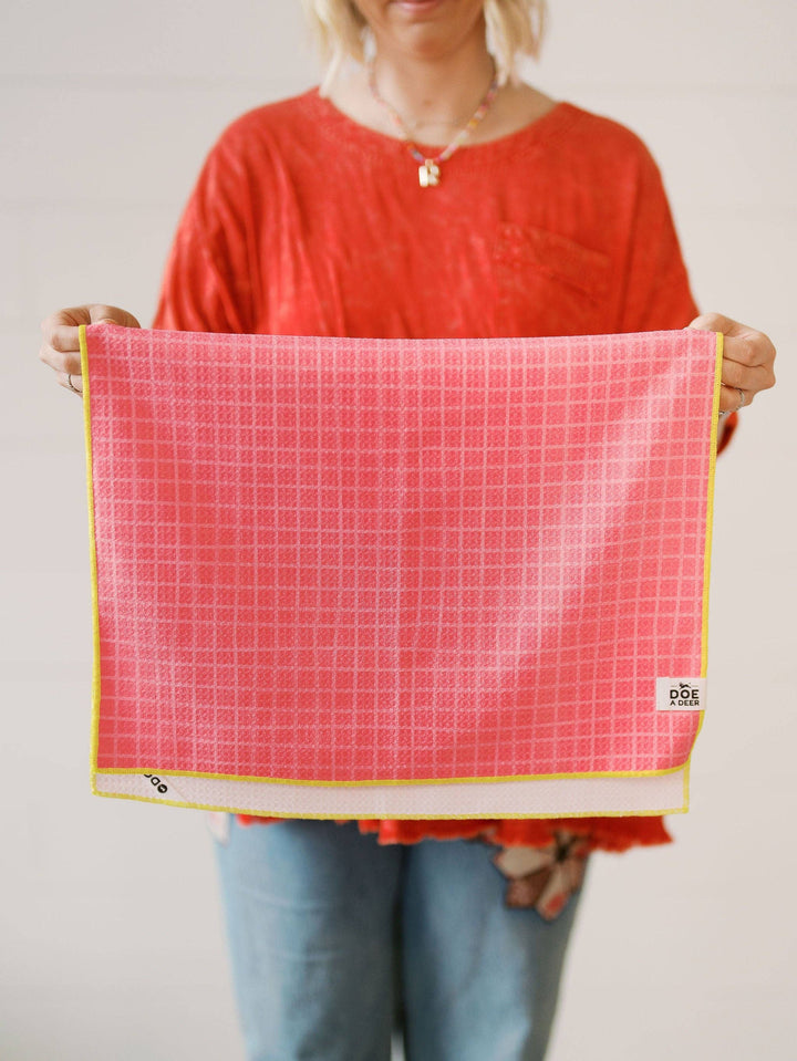 Doe A Deer - Pink Grid Waffle Towel | Microfiber