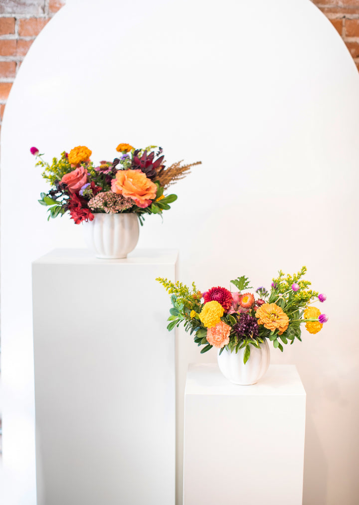 White Pumpkin Thanksgiving Arrangement