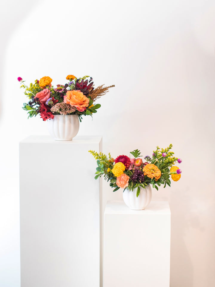 White Pumpkin Thanksgiving Arrangement