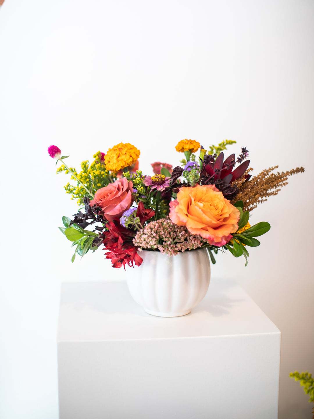 White Pumpkin Thanksgiving Arrangement