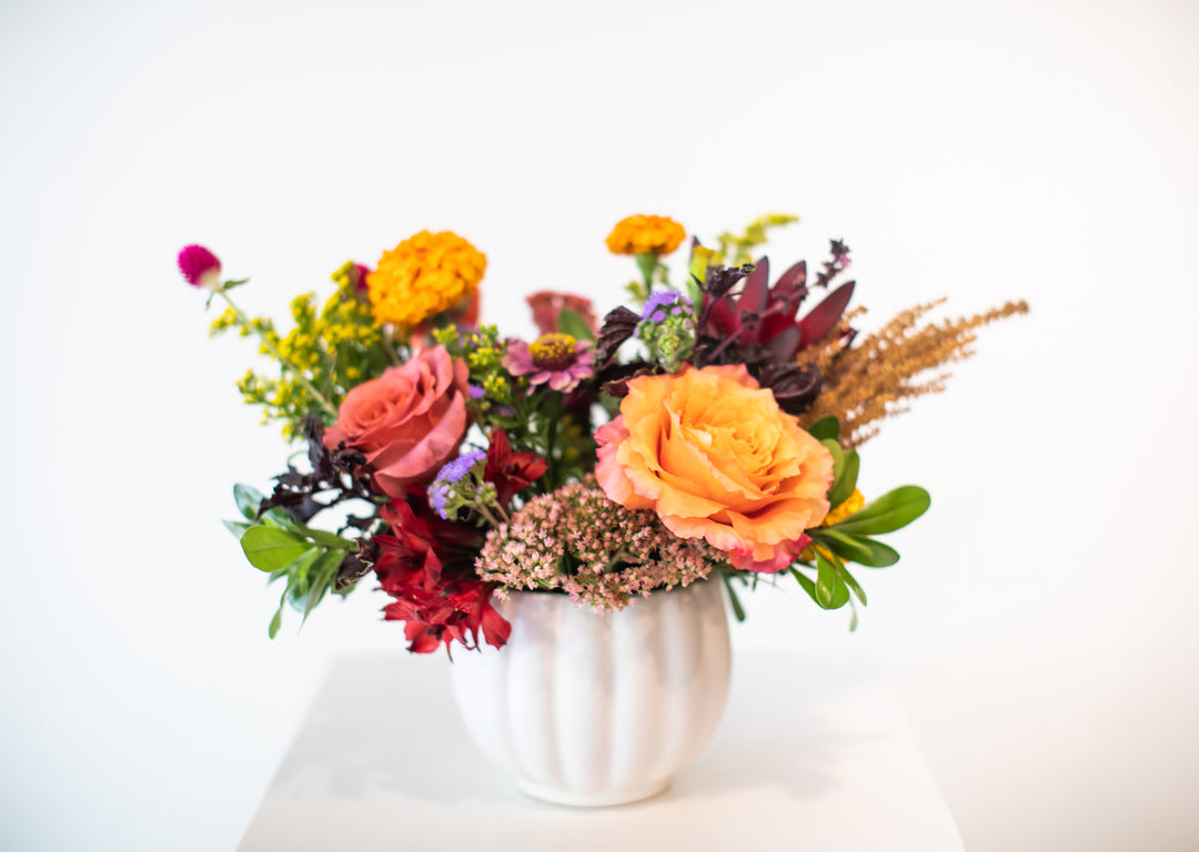 White Pumpkin Thanksgiving Arrangement