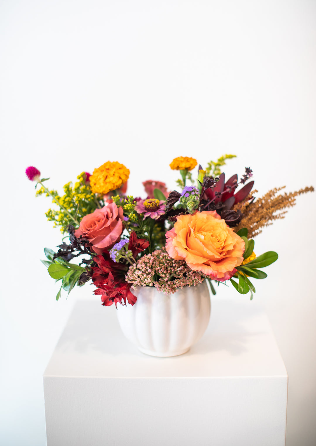 White Pumpkin Thanksgiving Arrangement