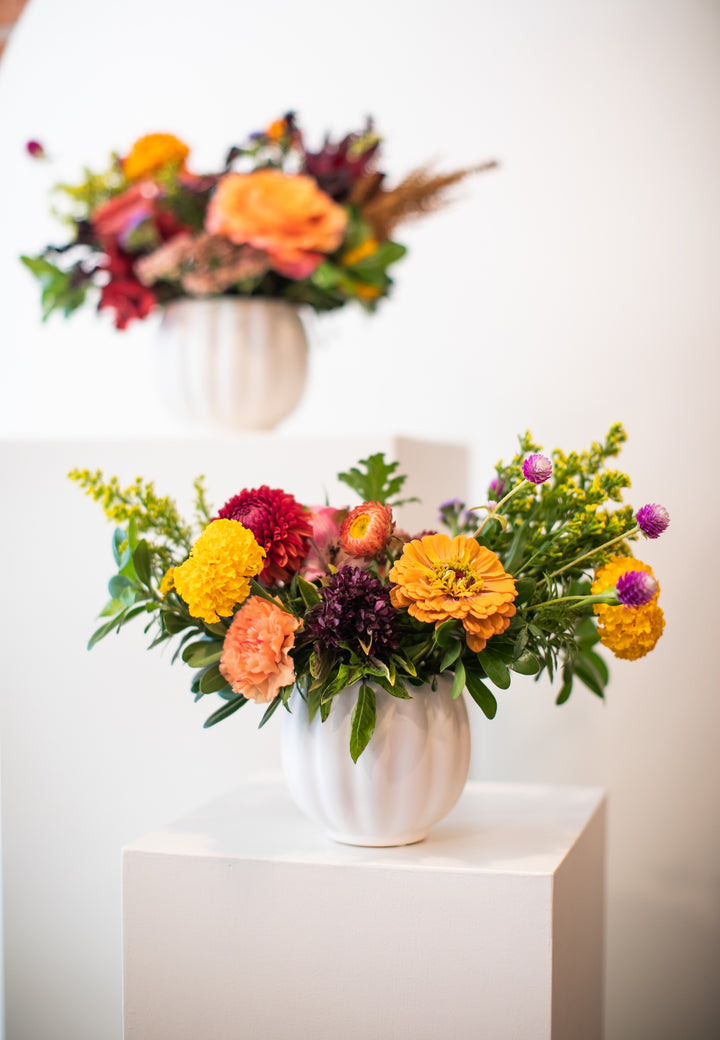 White Pumpkin Thanksgiving Arrangement