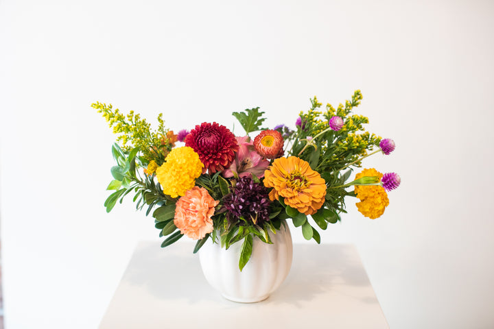 White Pumpkin Thanksgiving Arrangement