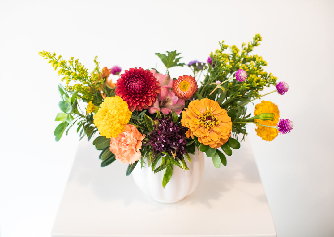 White Pumpkin Thanksgiving Arrangement