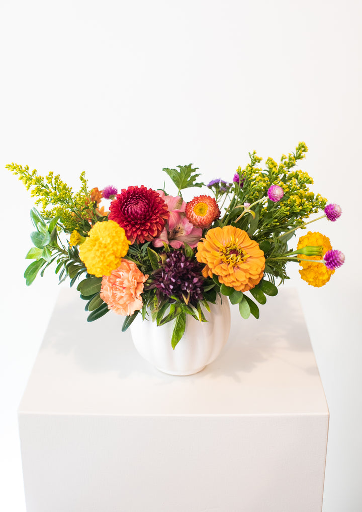 White Pumpkin Thanksgiving Arrangement