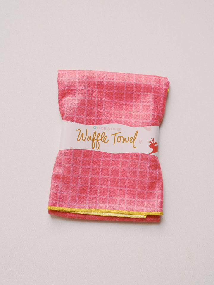 Doe A Deer - Pink Grid Waffle Towel | Microfiber