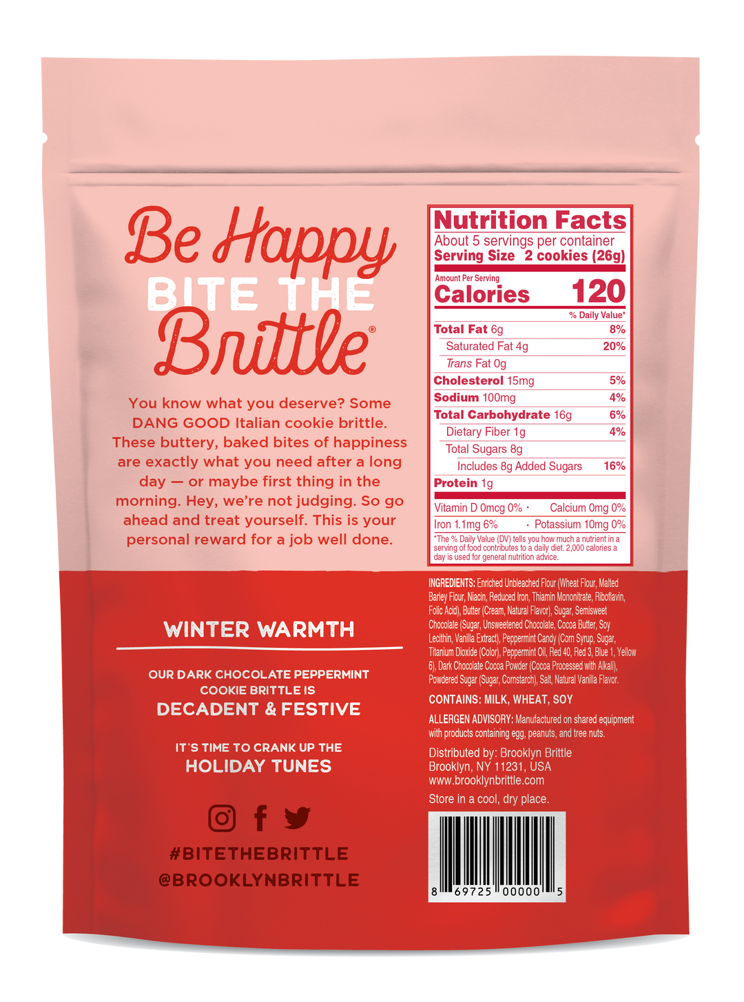 Brooklyn Brittle - Italian Cookie Brittle – Dark Chocolate Peppermint Pouch Bag