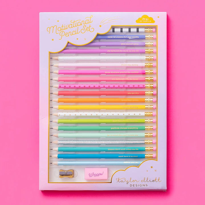 Taylor Elliott Designs - Pencil Set - Motivational - Asst Colors - 22 Pc Set