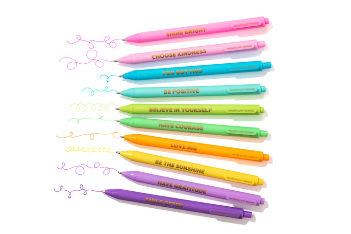 Taylor Elliott Designs - Gel Pen Set - Motivational - Asst Colors - 10 Piece Set