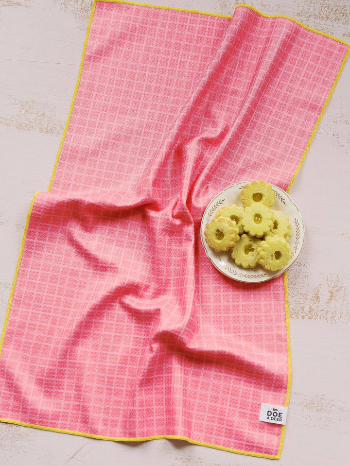 Doe A Deer - Pink Grid Waffle Towel | Microfiber