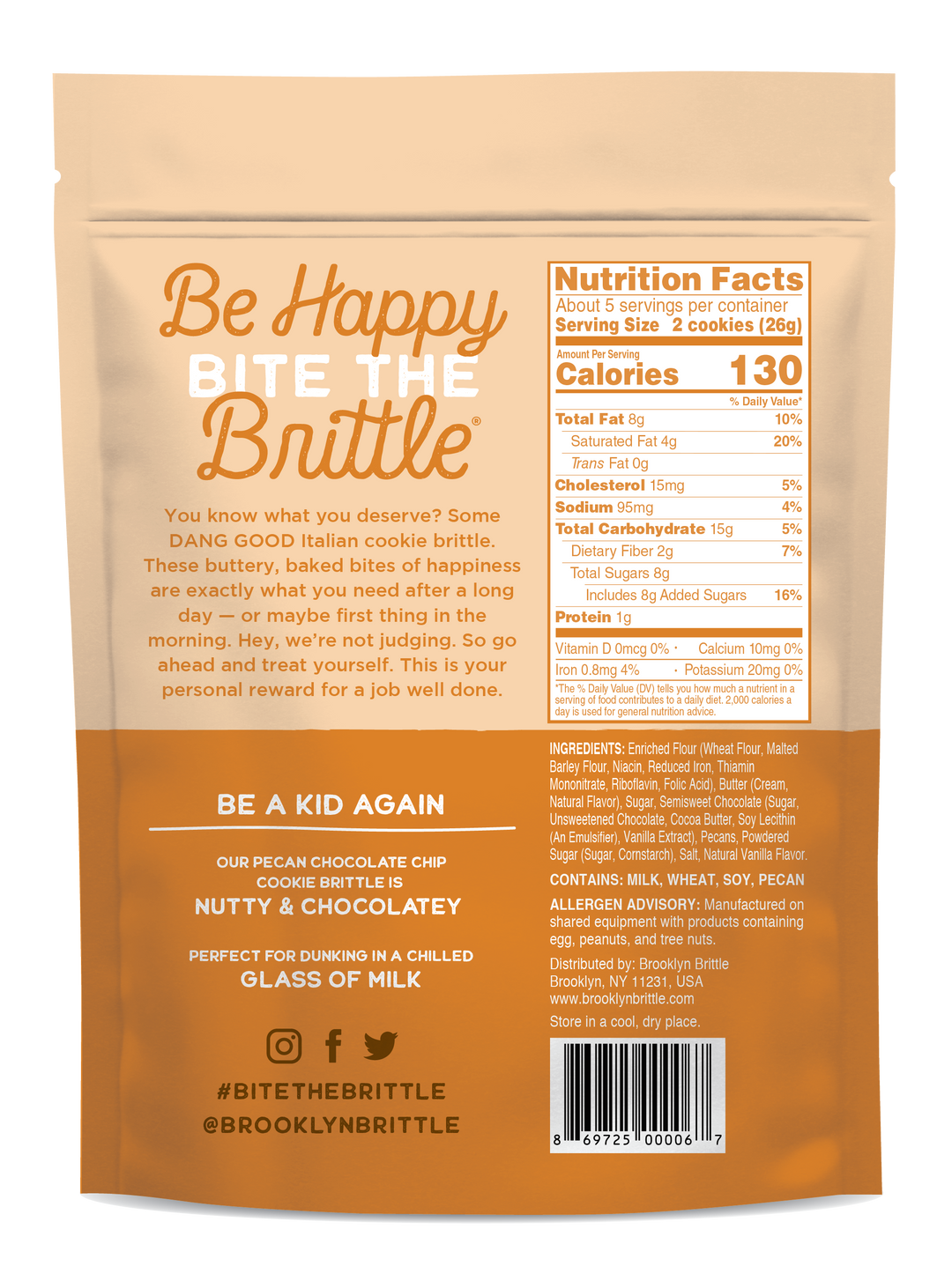 Brooklyn Brittle - Italian Cookie Brittle – Pecan Chocolate Chip | Pouch Bag