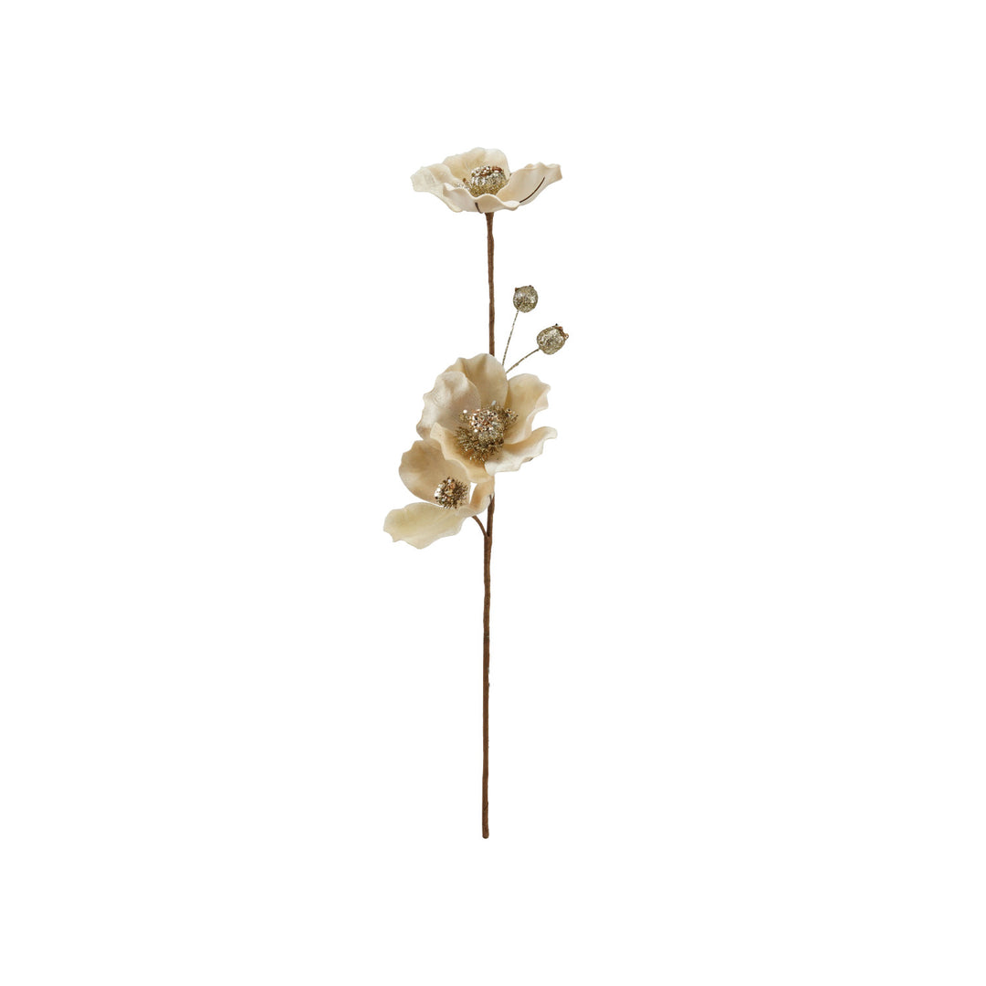 Faux Magnolia Flower Stem with Glitter & Jewels, Blush Color