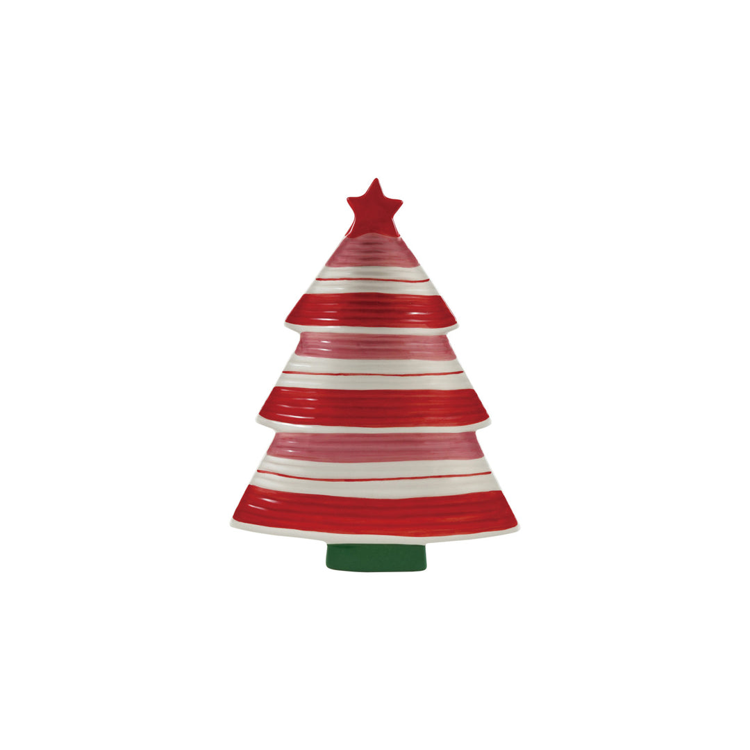 Hand-Painted Stoneware Striped Tree Shaped Platter with Star