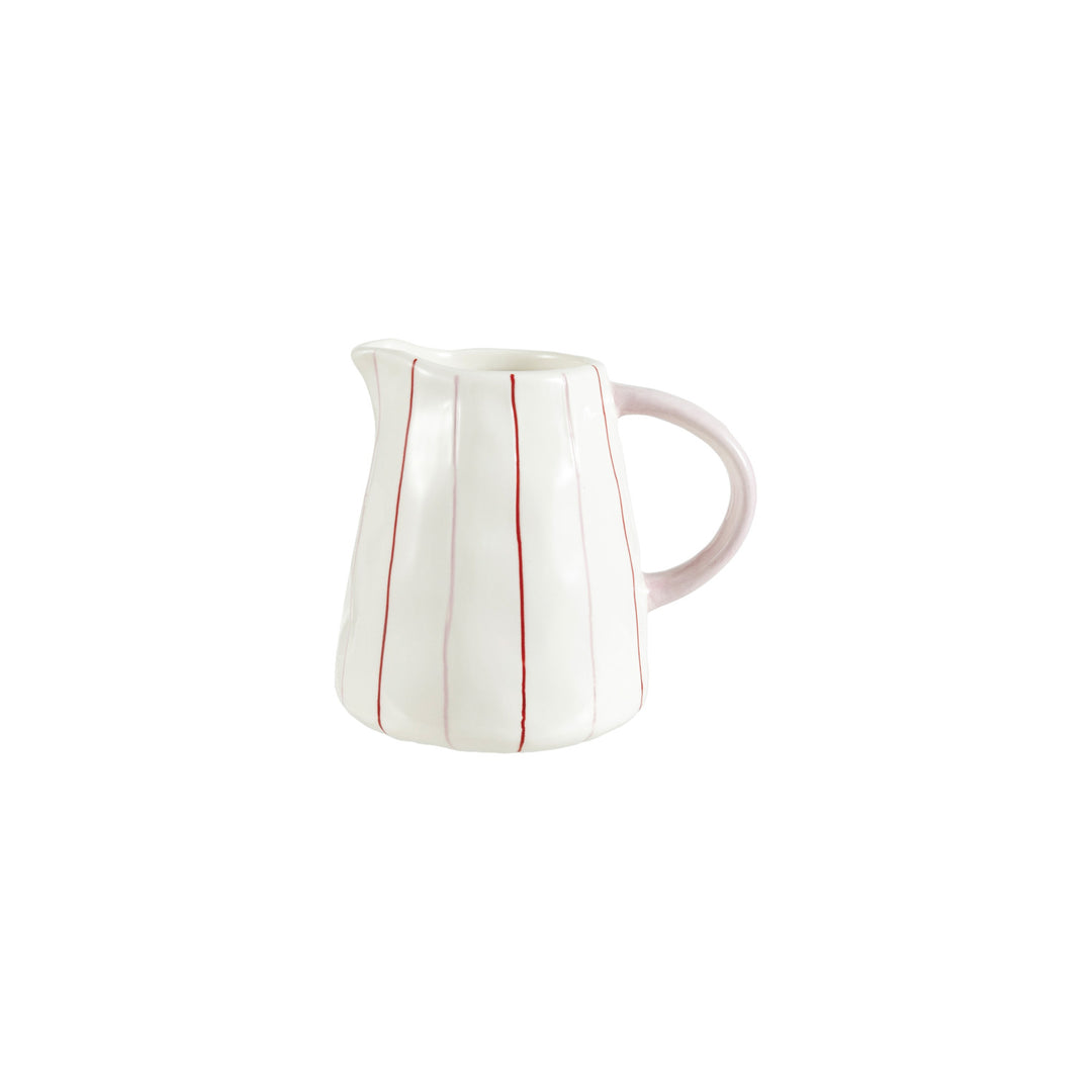 12 oz. Hand-Painted Stoneware Striped Organic Shaped Creamer, White
