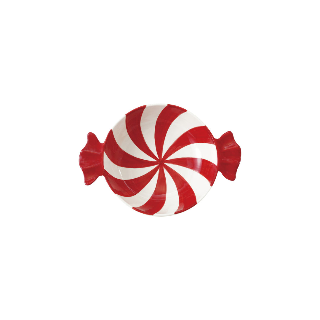 Hand-Painted Ceramic Candy Shaped Bowl, Red & White
