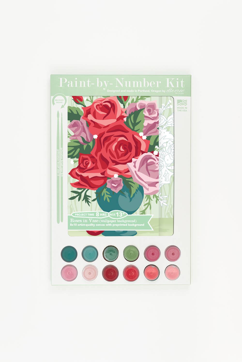 Elle Crée (She Creates) -Roses in Vase (wallpaper background) Paint-by-Number Kit, Kansas City Gift Shop, Lee's Summit, MO, Bel Fiore Co. Flower Bar + Boutique